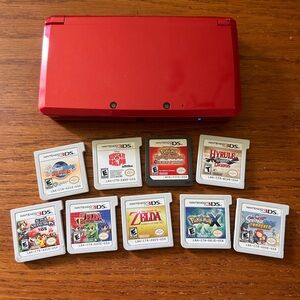 Nintendo 3DS - Flame Red with 9 games